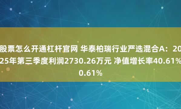 股票怎么开通杠杆官网 华泰柏瑞行业严选混合A：2025年第三季度利润2730.26万元 净值增长率40.61%